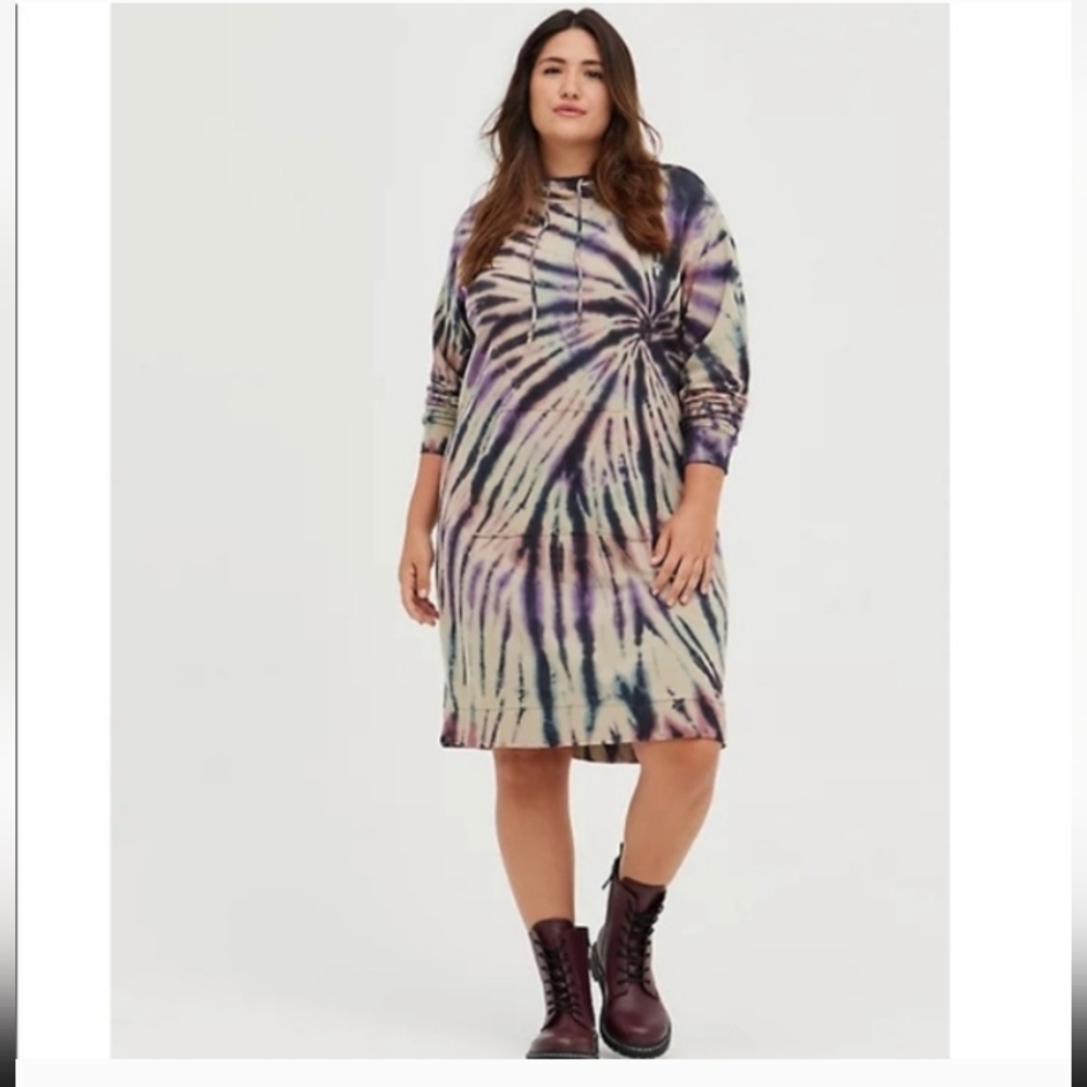 Torrid Tie-Dye Long Sleeve Sweatshirt Hoodie Dress